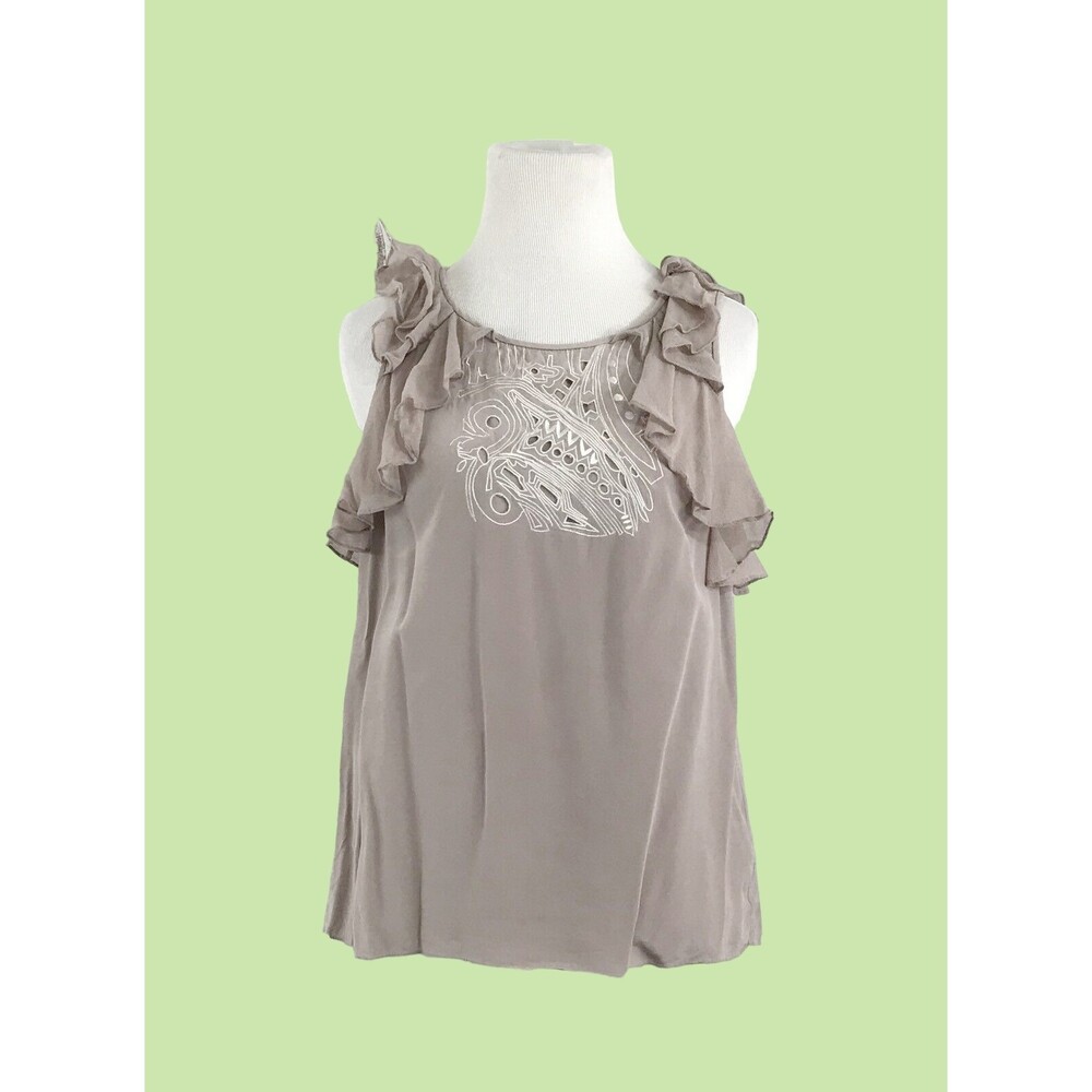 Tibi Women's Sleeveless‎ Ruffle Sleeveless Silk Top Size 2